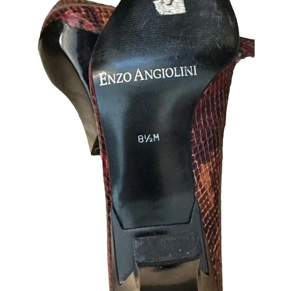 Enzo Angiolini Women's Brown Snake Skin Leather Square Toe Pump Heel Size‎ 8.5M - Picture 9 of 9